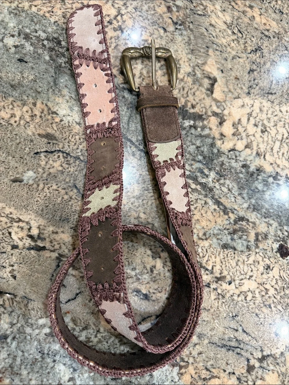 Free People Patchwork Leather Belt in Brown, Tan, Cream
